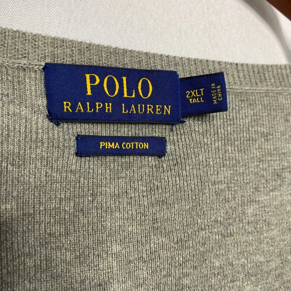 Polo Ralph Lauren Mens 2XLT Tall‎ Pima Cotton V-Neck Sweater Heather Green Grey
